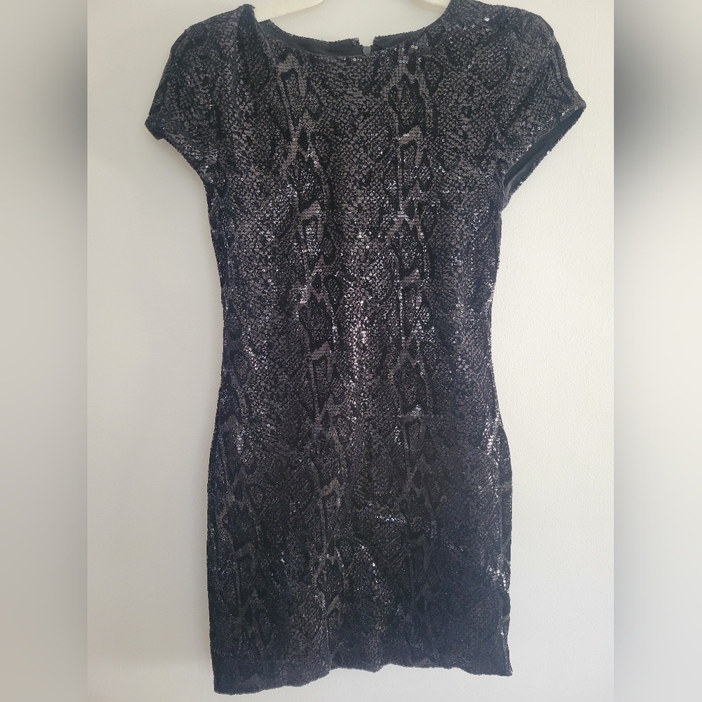 Alice + Olivia Black Sequin Snake Print Bodycon Dress Sz XS